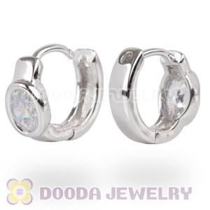 Sterling Silver Olive Clear CZ Huggie Hoop Earrings