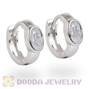 Sterling Silver Olive Clear CZ Huggie Hoop Earrings