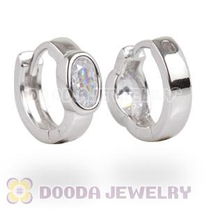 Sterling Silver Olive Clear CZ Huggie Hoop Earrings