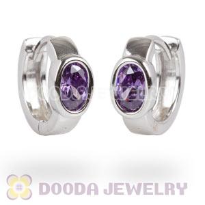 Sterling Silver Olive Purple CZ Huggie Hoop Earrings