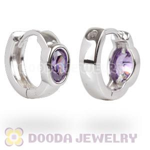 Sterling Silver Olive Purple CZ Huggie Hoop Earrings