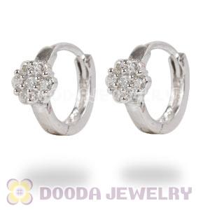 Sterling Silver Flower CZ Huggie Hoop Earrings