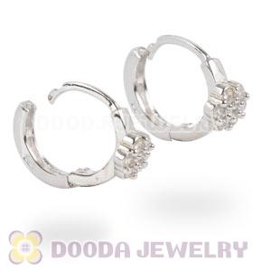 Sterling Silver Flower CZ Huggie Hoop Earrings
