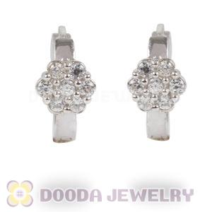 Sterling Silver Flower CZ Huggie Hoop Earrings