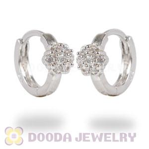 Sterling Silver Flower CZ Huggie Hoop Earrings
