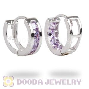 Sterling Silver Purple CZ Huggie Hoop Earrings