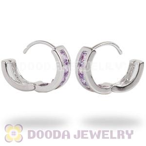 Sterling Silver Purple CZ Huggie Hoop Earrings