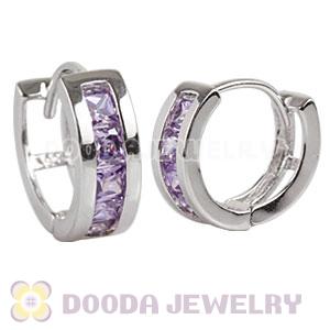 Sterling Silver Purple CZ Huggie Hoop Earrings