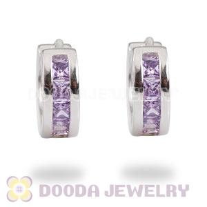 Sterling Silver Purple CZ Huggie Hoop Earrings