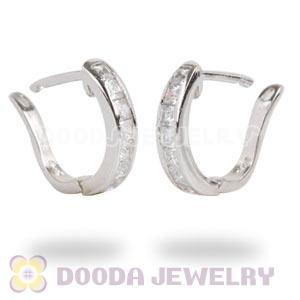 Sterling Silver Designer Inspired CZ Pave Equestrian Horseshoe Hoop Earrings