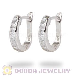 Sterling Silver Designer Inspired CZ Pave Equestrian Horseshoe Hoop Earrings
