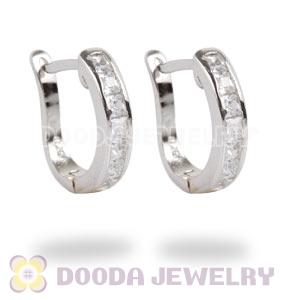 Sterling Silver Designer Inspired CZ Pave Equestrian Horseshoe Hoop Earrings