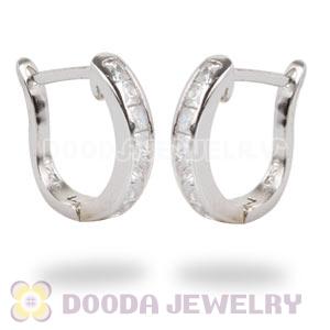 Sterling Silver Designer Inspired CZ Pave Equestrian Horseshoe Hoop Earrings