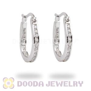 Sterling Silver Designer Inspired CZ Pave Equestrian Horseshoe Hoop Earrings