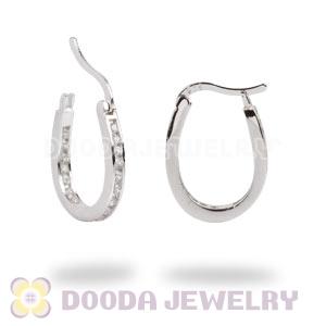 Sterling Silver Designer Inspired CZ Pave Equestrian Horseshoe Hoop Earrings