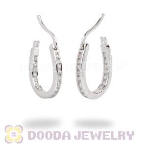 Sterling Silver Designer Inspired CZ Pave Equestrian Horseshoe Hoop Earrings
