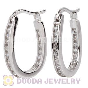 Sterling Silver Designer Inspired CZ Pave Equestrian Horseshoe Hoop Earrings