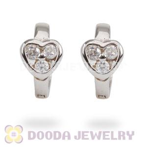Sterling Silver CZ Heart Huggie Hoop Earrings