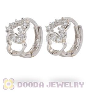 Sterling Silver CZ Heart to Heart Huggie Hoop Earrings