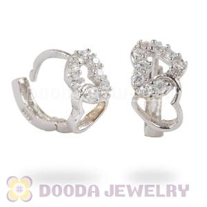 Sterling Silver CZ Heart to Heart Huggie Hoop Earrings