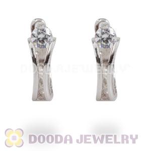 Sterling Silver Designer Huggie Earrings with Clear CZ