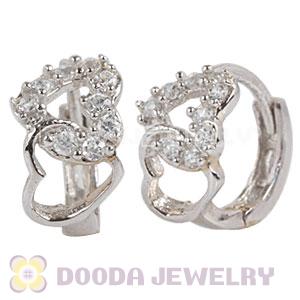 Sterling Silver CZ Heart to Heart Huggie Hoop Earrings