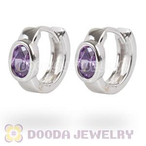 Sterling Silver Olive Purple CZ Huggie Hoop Earrings