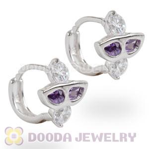 Sterling Silver Purple CZ Huggie Hoop Earrings