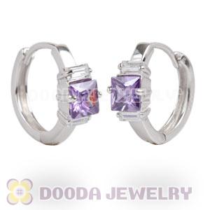 Sterling Silver Purple CZ Huggie Hoop Earrings