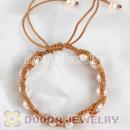 handmade Inspired Hand Knitted Adjustable Brown Bracelet with Nature Freshwater Pearl