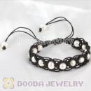 Wholesale Fashion Hand Knitted Adjustable Black handmade Bracelet with Nature Freshwater Pearl
