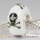 Painted Macabre Skull Crossbones Murano Glass Beads 925 Sterling Silver European Compatible