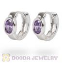 Sterling Silver Olive Purple CZ Huggie Hoop Earrings
