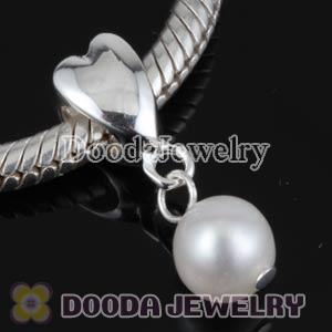 Sterling Silver Heart Charms with 6mm White Nature Freshwater Pearl