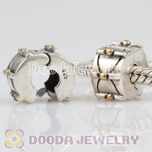 925 Solid Silver Clip Beads with Gold Plated Dot European Compatible