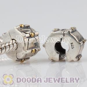 925 Solid Silver Clip Beads with Gold Plated Dot European Compatible