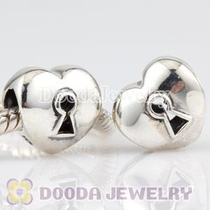 925 Sterling Silver Key Heart Beads European Compatible