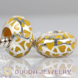 Enamel Yellow Love Beads 925 Sterling Silver fit European Largehole Jewelry