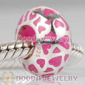 Enamel Pink Love Beads 925 Sterling Silver fit European Largehole Jewelry