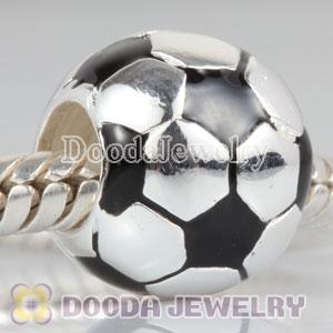 925 Solid Silver Beads Enamel Football
