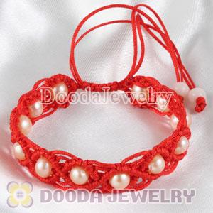 handmade Inspired Hand Knitted Adjustable Bracelet with Nature Freshwater Pearl