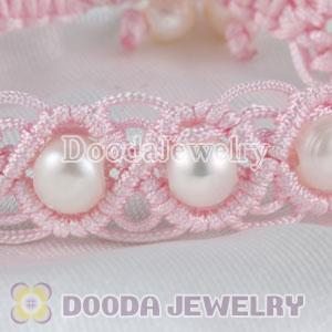 Wholesale Fashion Hand Knitted Adjustable Pink Bracelet with Nature Freshwater Pearl