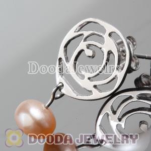 Sterling Silver Rhodium Plated Stud Earrings with 6mm Freshwater Pearl