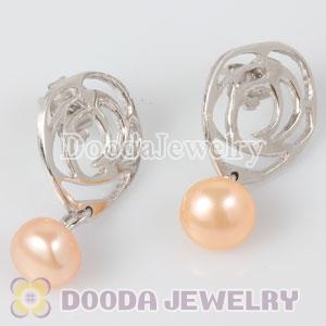 Sterling Silver Rhodium Plated Stud Earrings with 6mm Freshwater Pearl