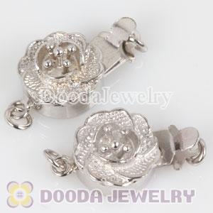 Fishhook Pearl Clasp Rhodium Plated Flower 10.5X16.3mm Sterling Silver