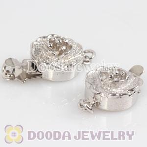 Fishhook Pearl Clasp Rhodium Plated Flower 10.5X16.3mm Sterling Silver