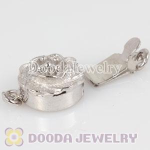 Fishhook Pearl Clasp Rhodium Plated Flower 10.5X16.3mm Sterling Silver