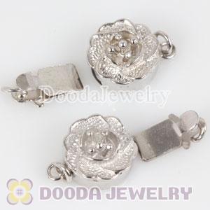 Fishhook Pearl Clasp Rhodium Plated Flower 10.5X16.3mm Sterling Silver