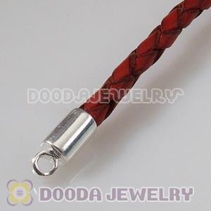 17cm European Style Single Red Braided Leather Bracelet with Lobster Clasp