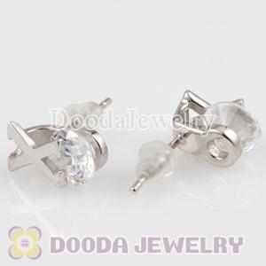 Sterling Silver Letter X CZ Stud Earrings